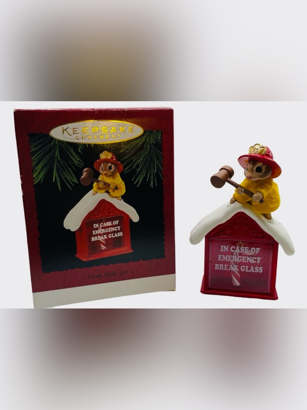 North Pole 911 Keepsake Red 'In Case of Emergency Break Glass' Holiday Ornament